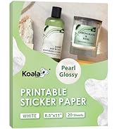 Koala Pearl Glossy Sticker Paper for Inkjet and Laser Printer, 20 Sheets 8.5x11 Inch Printable Pe...