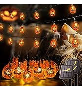 oopswow Halloween Lights, 2PACK 20FT 30LED Halloween Pumpkin Light String 8 Modes with Solar Pane...
