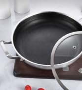 DELARLO Tri-Ply Stainless Steel 12 Inch Frying Pan Kitchen Chef&amp;#39;s pan,Skillet