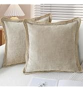 CaliTime Throw Pillow Covers Decorative 18 X 18 Inches Pack of 2 Cozy Chenille Scalloped Wavy Edg...