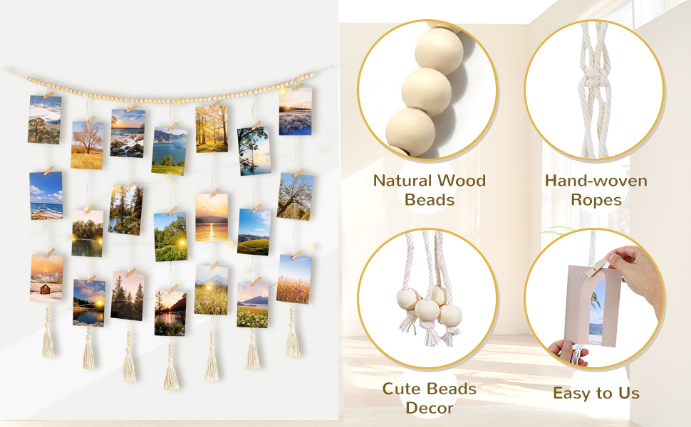 Picture Holder with 30 Clips for Bedroom Wall