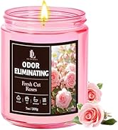 Fresh Cut Roses Odor Eliminating Candle, Romantic Floral Scent for Bedroom &amp; Bathroom, Gently Cov...