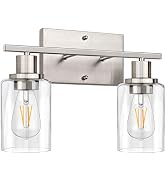 ShineTech Bathroom Vanity Light Fixtures - Modern 2-Light with Clear Glass Shade - Brushed Nickel...