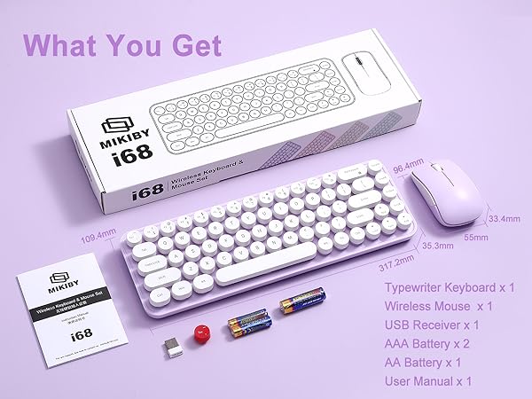 i68 Wireless Typewriter Keyboard and Mouse Combo