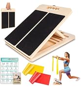 Wooden Slant Board for Calf Stretching, Portable Adjustable Calf Stretch Board with Training Post...