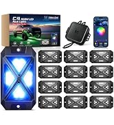 MICTUNING C4+ RGBW Rock Lights, 12 Pods 360° Ultra Bright Pure Color Underglow Neon Lights, Bluet...
