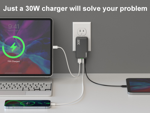 This charger can charge three devices at the same time