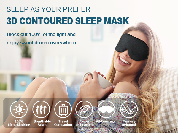 3D Sleep Mask Sleeping Eye Mask for Women Men, Contoured Cup Night Blindfold Light Blocking EyeCover