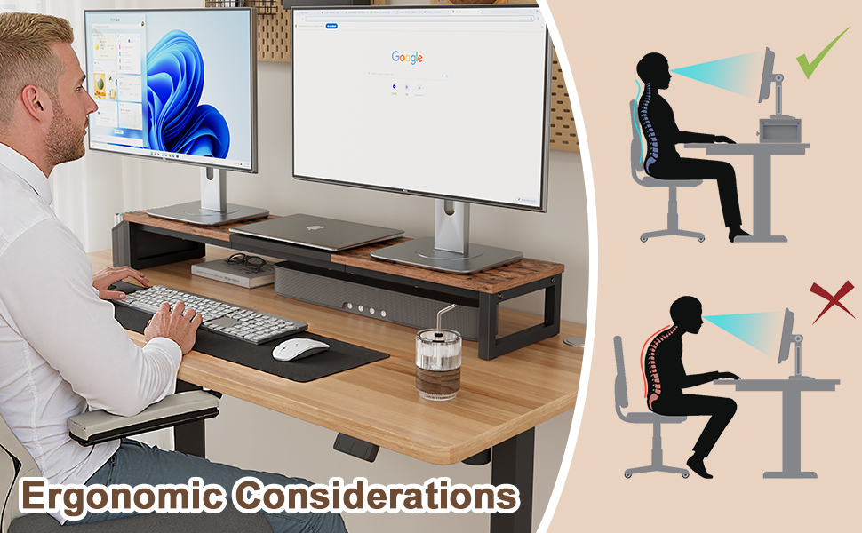 Ergonomic large monitor riser