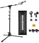 Microphone Stand Floor Foldable Mic Stand Heavy Duty Tripod Boom Arm with 2 Screws Adapter 2 Mic ...