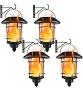 Dynaming 4 Pack Solar Flame Wall Lanterns Outdoor, Solar Powered Wall Mounted Sconce Lights, Flic...