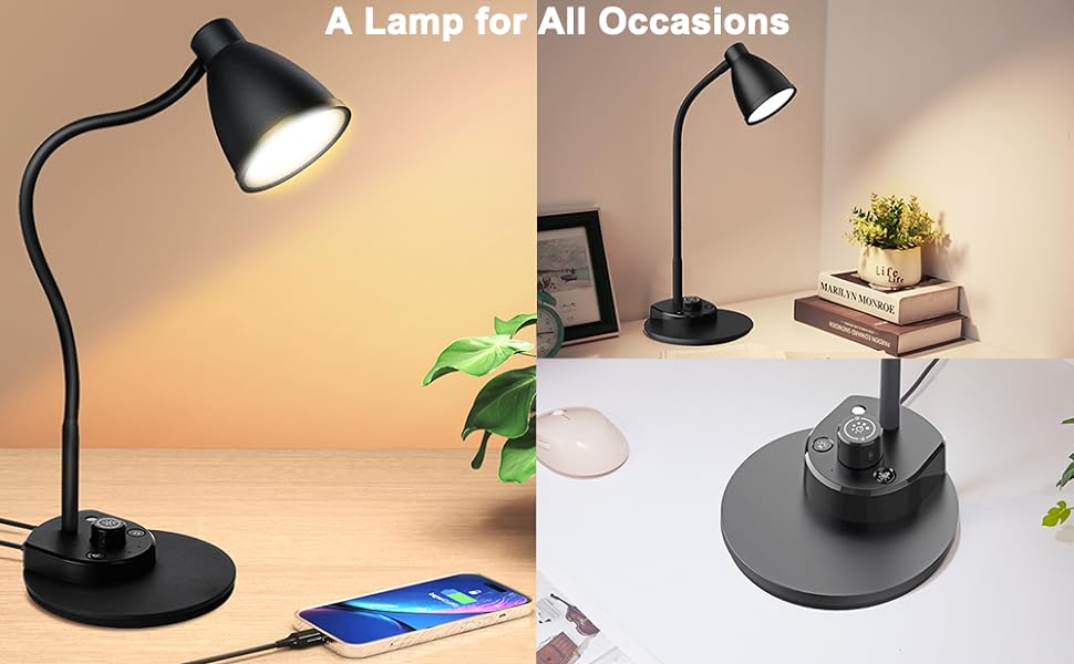 LED Desk Lamp with USB Charging Port Reading Light Gooseneck Table Lamp