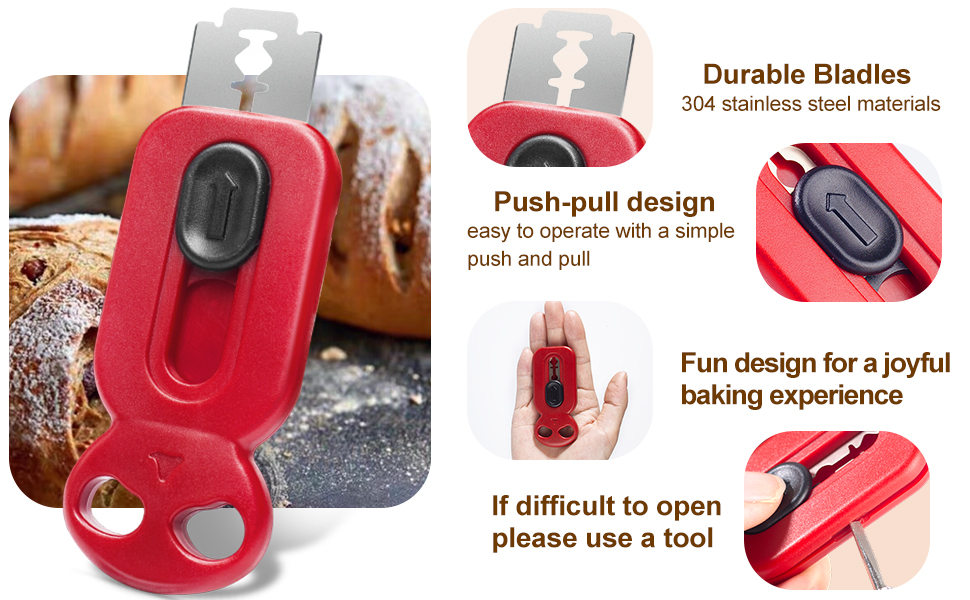 retractable bread lame with push-pull design and durable 304 stainless steel blades
