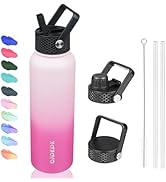 BJPKPK 40oz Stainless Steel Insulated Water Bottle with 3 Lids, Sakura - BPA Free Leakproof Therm...