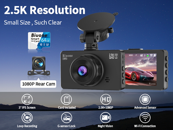 dash cam with 64g sd card