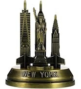 New York Landmark Metal Statue - Twin Towers Model, Olive Green Alloy Craft Sculpture - 3x2.7x2.7...