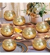 12pcs Gold Round Votive Candle Holders,Glass Gold Mercury Glass Votive Candle Holders Round Teali...