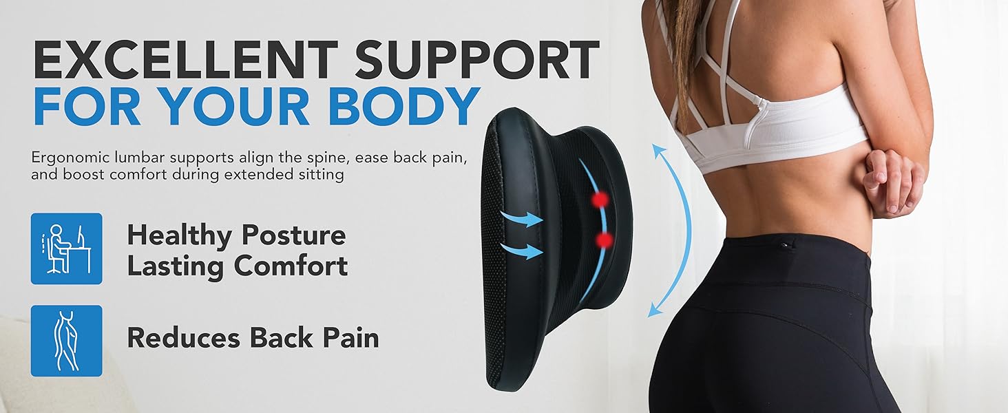 Lumbar support pillow uses high-density memory foam to ensure strong support and enduring comfort