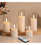 Eywamage Clear Glass Flameless Candles with Remote Batteries, Slim Tall LED Pillar Candles Batter...