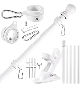 BONWIN White Flag Pole Kit for Outside House, 6FT Thickened Stainless Steel Wall Mount Flag Pole ...