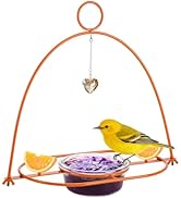 Hanging Oriole Bird Feeder for Outdoors - Metal Baltimore Oriole Jelly Orange Feeder with Large 1...
