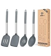 Pack of 4 Silicone Cooking Utensils Set, Non Stick Large Solid Spatulas, Heat Resistant Gray Slot...
