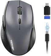 TECKNET Pro Wireless Mouse, 2.4G/ BT 5.0, Rechargeable Silent, Gray | Dual Bluetooth 5.0 &amp; USB A/...