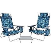 GYMAX Folding Recline Beach Chair, Set of 2 Adjustable Camping Chair with Ice Bag, Cup Holder, To...