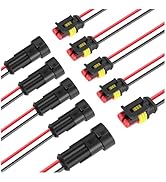5 Sets Waterproof Wire Connectors of 2 WWire Connector,17AWG 2 Pin Connector Kit Include Male Fem...
