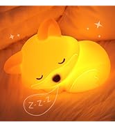 Okayera Fox Night Light for Kids, Cute Silicone Lamp with Rechargeable Dimmable 20 Mins Timer, Ki...
