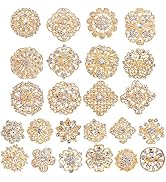 Hiceeden 24 Pieces Gold Crystal Brooches for Women, Rhinestone Brooches and Pins Flower Brooch fo...