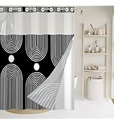 GKLEASG No Hook Shower Curtain with Snap in Liner, Black and White Mid Century Modern Arch Heavy ...