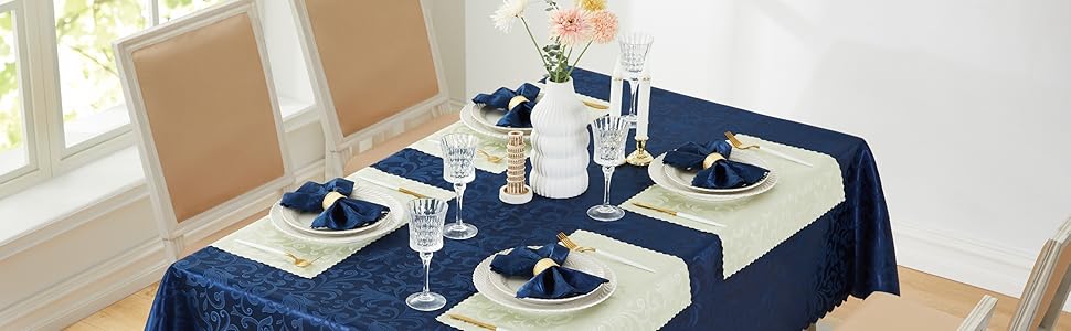 damask satin deep sea blue tablecloth