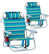 Geisoun 2 Pack Beach Chair with 5 Adjustable Positions, Lightweight Foldable Camping Chair with P...