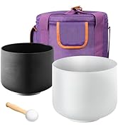 VEVOR 2PCS Crystal Singing Bowls, 8-inch and 10-inch A &amp; F Note Singing Bowls, Frosted Quartz Sin...