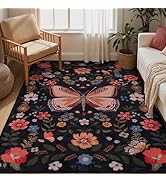 Lahome Butterfly Living Room Rugs, Ultra Thin 3x5 Washable Rug for Bedroom Non Slip Floral Rugs f...