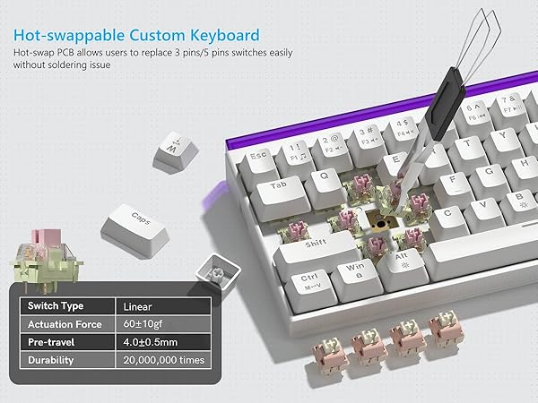 60% Gaming Keyboard with Light Box, Wired RGB Backlit Mechanical Keyboard with MCA Keycaps