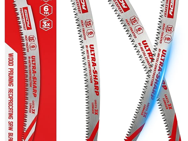 15 Inch Japanese Teeth Reciprocating Saw Blades, Arc Edge Pruning Blades, 6TPI for Tree Trimming,...