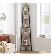 Hoctieon Corner Shelf, 5-Tier Corner Bookshelf, Rustic Ladder Shelf, Industrial Display Stand for...