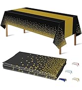 OHOME 4 Pack Disposable Plastic Table Cloths for Parties,Black and Gold Table Covers for 50th 60t...