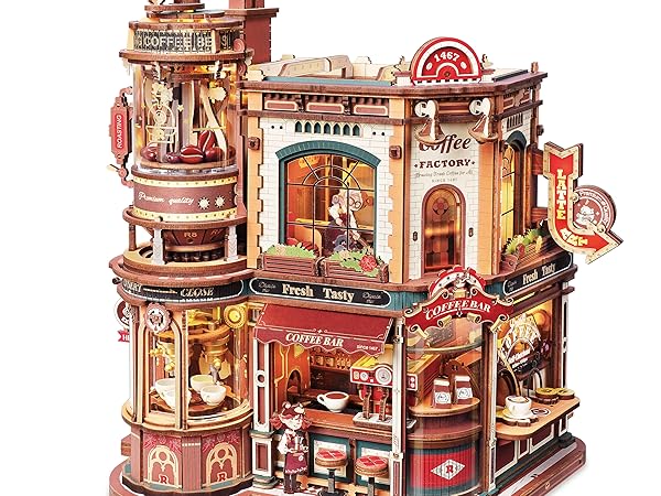 ROKR Coffee Factory Music Box, 3D Puzzle with LED Nightlight for Adults