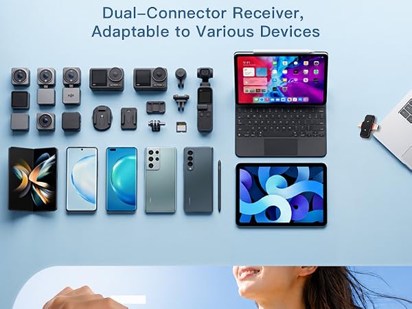 Wireless Microphone for iPhone Android, Dual Lavalier Mini Clip On Mic