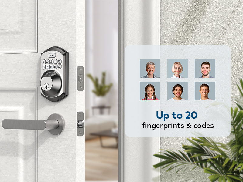 Stores 20 fingerprints and 20 passcodes for easy access sharing with family, guest, or service staff