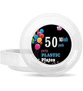 WELLIFE 10 Inch Plastic Plates Clear 50 Count Disposable Plate for Party, Large Big Plates for Di...