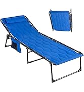 LET'S CAMP Portable Folding Reclining Lounger Camping Cot Adjustable 5-Position with Pillow Pocke...