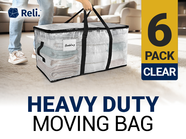 Heavy Duty Moving Bags - 6 Pack Clear