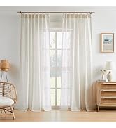 Vision Home Natural Linen Floral Pinch Pleated Sheer Curtains Embroidered Leaf Patterned Rustic L...