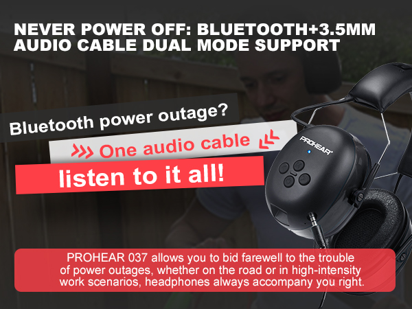prohear 037 bluetooth 5.3 hearing protection for mowing constraction
