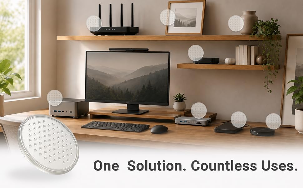 Home office workspace showing non-slip adhesive rubber feet applications