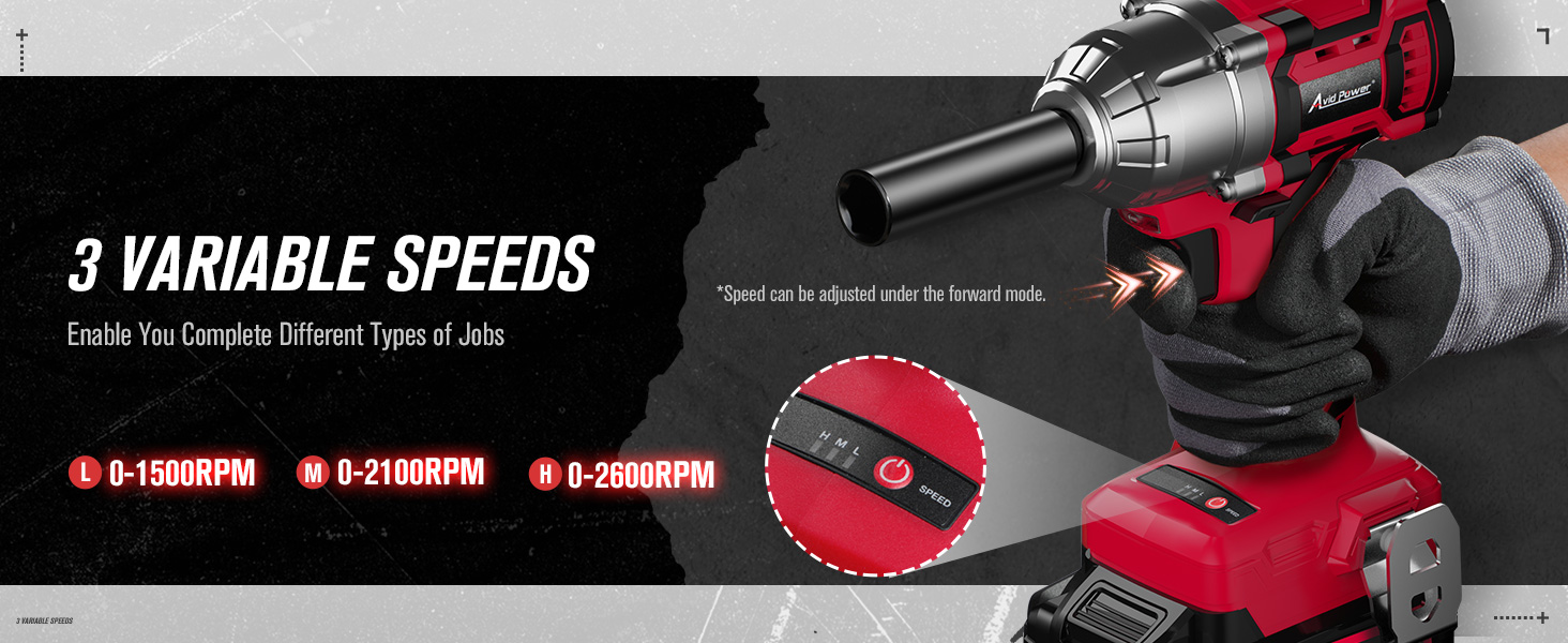 cordless wrench with 3 variable speeds